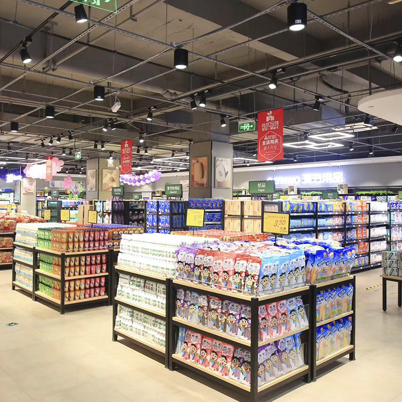 超市钢木堆头货架牛奶饮料促销堆头食品粮油陈.